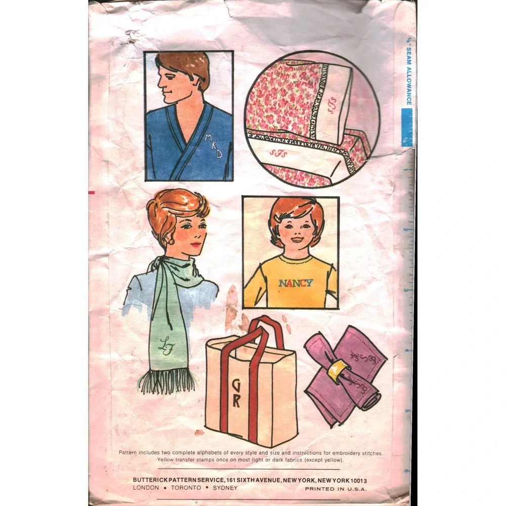 Vintage Butterick 5739 Monograms To Embroider Pattern Block Script Cross Stitch